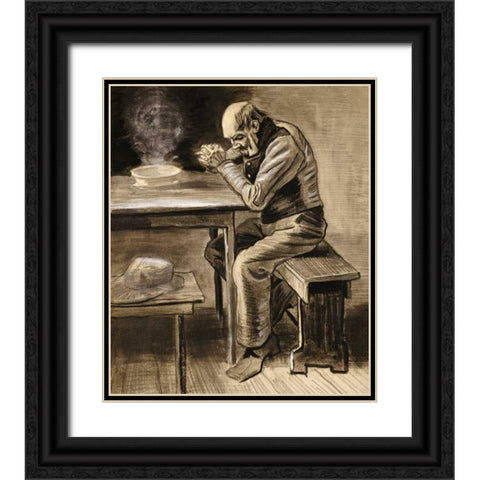 The Prayer Black Ornate Wood Framed Art Print with Double Matting by Van Gogh, Vincent