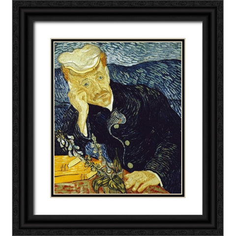 Portrait of Dr. Gachet Black Ornate Wood Framed Art Print with Double Matting by Van Gogh, Vincent
