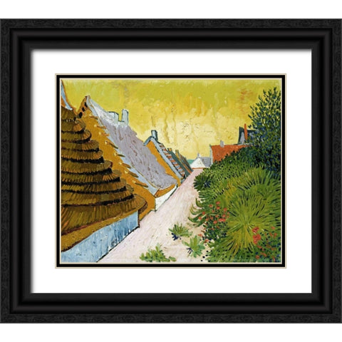Farmhouses at Saintes-Maries Black Ornate Wood Framed Art Print with Double Matting by Van Gogh, Vincent
