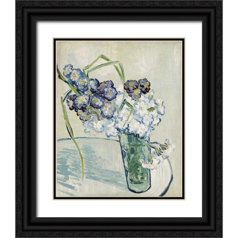 Still Life, Vase of Carnations Black Ornate Wood Framed Art Print with Double Matting by Van Gogh, Vincent