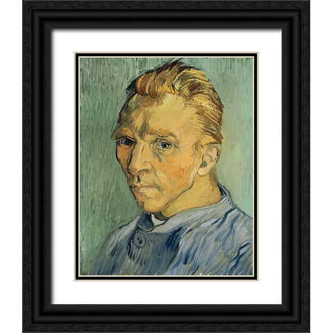 Self Portrait Without Beard Black Ornate Wood Framed Art Print with Double Matting by Van Gogh, Vincent