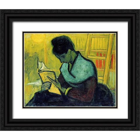 A Novel Reader Black Ornate Wood Framed Art Print with Double Matting by Van Gogh, Vincent