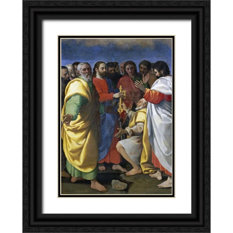 Christs Charge To Saint Peter Black Ornate Wood Framed Art Print with Double Matting by Vermiglio, Giuseppe