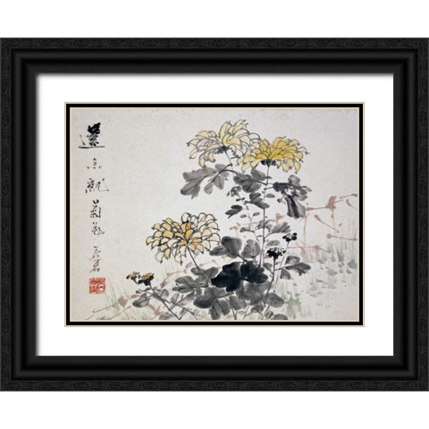 Chrysanthemums Black Ornate Wood Framed Art Print with Double Matting by Gu, Xu