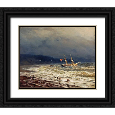 Off The Turkish Coast Black Ornate Wood Framed Art Print with Double Matting by Aivasowsky, Ivan Konstantinovich