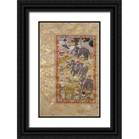 A Hunting Party Black Ornate Wood Framed Art Print with Double Matting by Akbarnameh, Chester Beatty