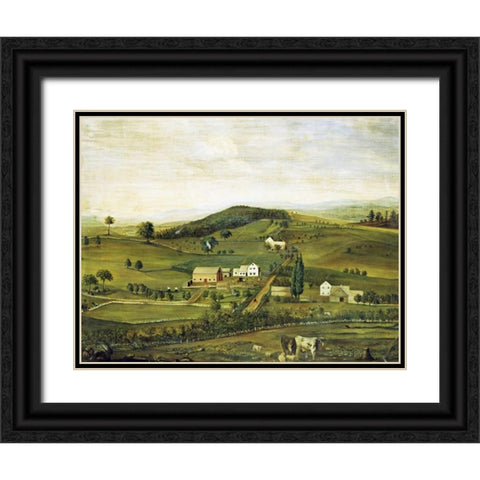 An American Farm: Fall View From The East Black Ornate Wood Framed Art Print with Double Matting by American School