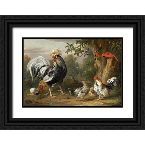 Poultry and Other Birds In The Garden of a Mansion Black Ornate Wood Framed Art Print with Double Matting by Bogdany, Jacob