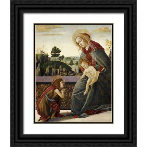 The Madonna and Child With The Young Saint John The Baptist Black Ornate Wood Framed Art Print with Double Matting by Botticelli, Sandro