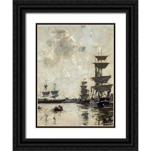Deauville: Schooners at Anchor Black Ornate Wood Framed Art Print with Double Matting by Boudin, Eugene