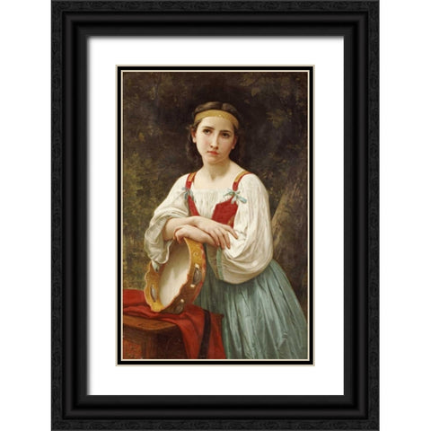 Basque Gipsy Girl With Tambourine Black Ornate Wood Framed Art Print with Double Matting by Bouguereau, William-Adolphe
