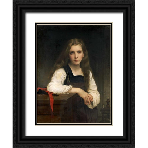 The Fair Spinner Black Ornate Wood Framed Art Print with Double Matting by Bouguereau, William-Adolphe