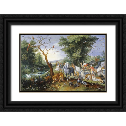 Animals Entering Noahs Ark Black Ornate Wood Framed Art Print with Double Matting by Jan Brueghel the Younger