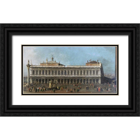 The Library and The Piazetta, Venice Black Ornate Wood Framed Art Print with Double Matting by Canal, Giovanni Antonio