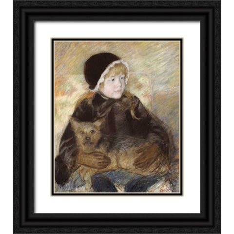 Elsie Cassat Holding a Big Dog Black Ornate Wood Framed Art Print with Double Matting by Cassatt, Mary