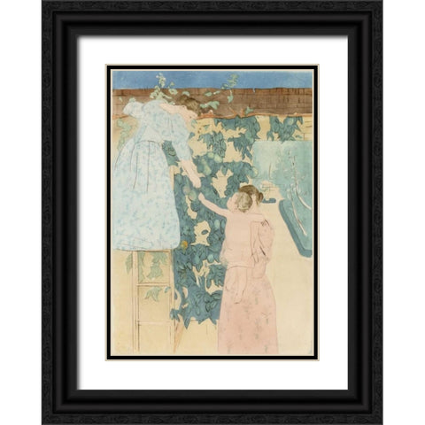 Gathering Fruit Black Ornate Wood Framed Art Print with Double Matting by Cassatt, Mary