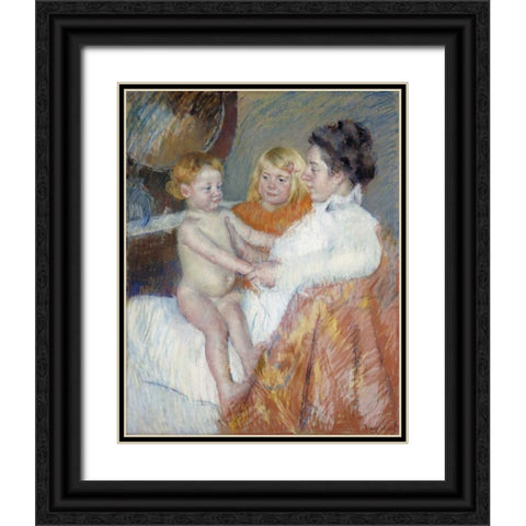 Mother, Sara and The Baby Black Ornate Wood Framed Art Print with Double Matting by Cassatt, Mary