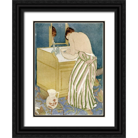 Woman Bathing Black Ornate Wood Framed Art Print with Double Matting by Cassatt, Mary
