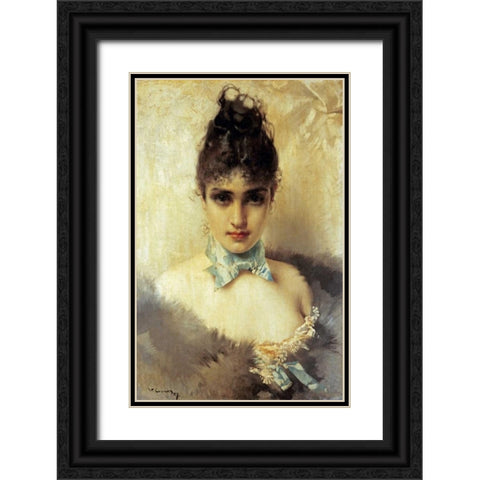 An Elegant Beauty Black Ornate Wood Framed Art Print with Double Matting by Corcos, Vittorio