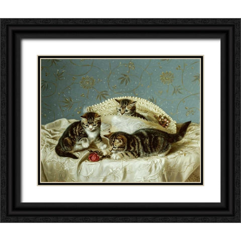 Kittens Up To Mischief Black Ornate Wood Framed Art Print with Double Matting by Couldery, Horatio Henry