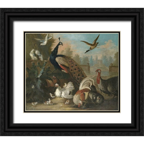 A Peacock and Other Birds Black Ornate Wood Framed Art Print with Double Matting by Craddock, Marmaduke
