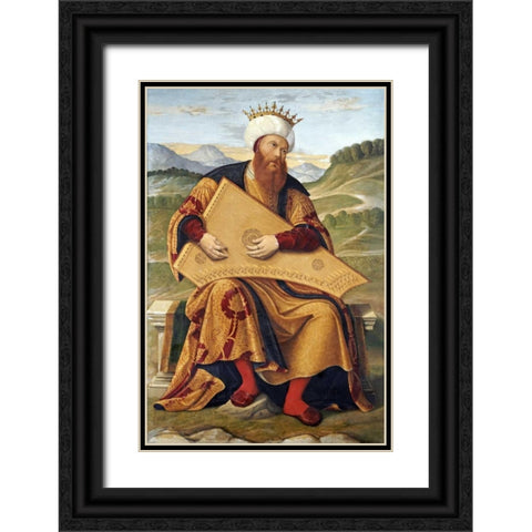 King David Playing a Psaltery Black Ornate Wood Framed Art Print with Double Matting by Da Santa Croce, Girolamo