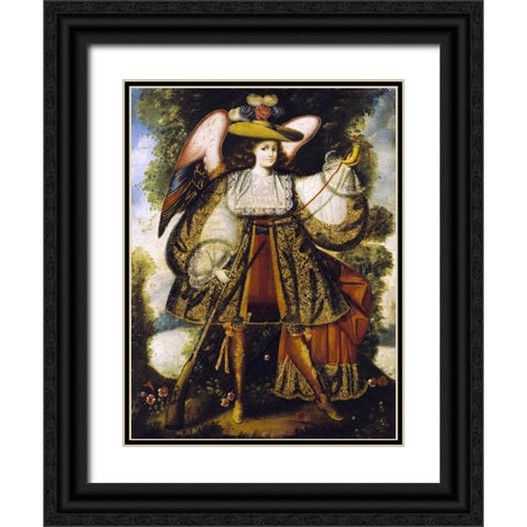Arcangel Con Arcabuz Black Ornate Wood Framed Art Print with Double Matting by Cuzco School