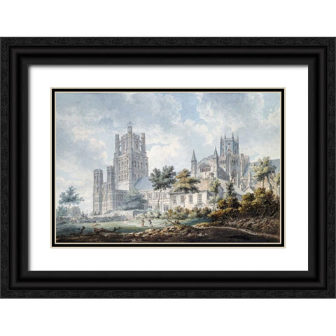 Ely Cathedral From The South-East Black Ornate Wood Framed Art Print with Double Matting by Dayes, Edward