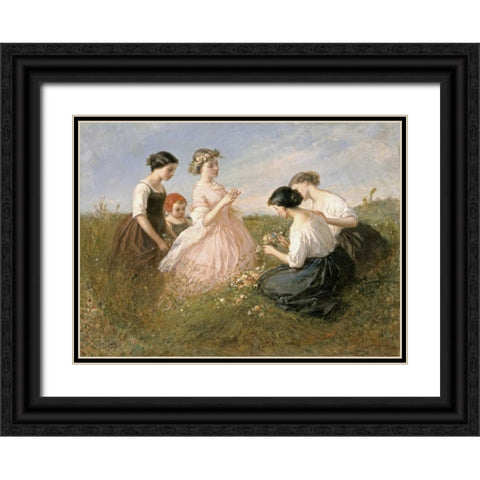 The Flower Garland Black Ornate Wood Framed Art Print with Double Matting by De Beaumont, Charles Edouard
