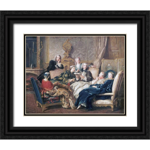 La Lecture De Moliere Black Ornate Wood Framed Art Print with Double Matting by De Troy, Jean-Francois