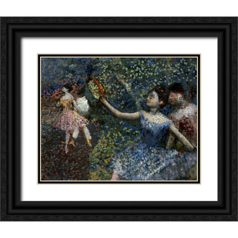 Dancer With a Tambourine Black Ornate Wood Framed Art Print with Double Matting by Degas, Edgar