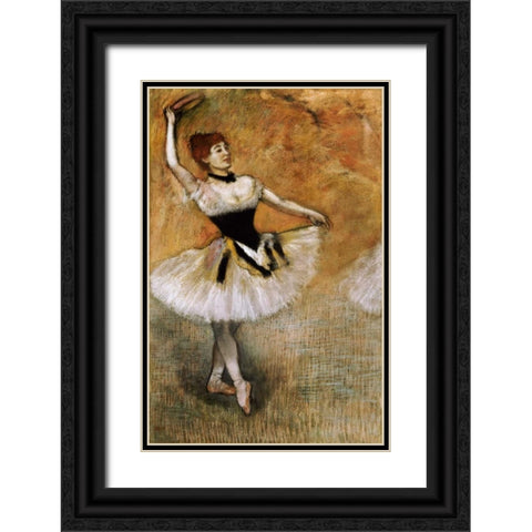 Dancer With a Tambourine Black Ornate Wood Framed Art Print with Double Matting by Degas, Edgar