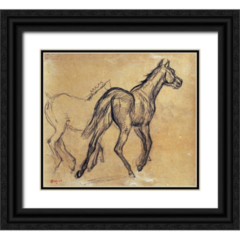 Horses Black Ornate Wood Framed Art Print with Double Matting by Degas, Edgar