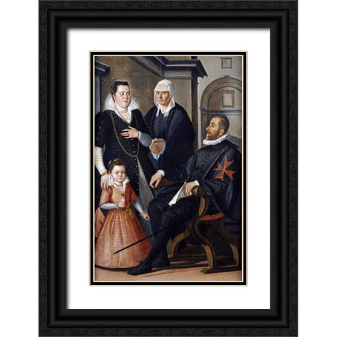 Group Portrait of a Knight of Malta Black Ornate Wood Framed Art Print with Double Matting by Di Tito, Santi