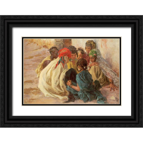 Arab Children Playing Black Ornate Wood Framed Art Print with Double Matting by Dinet, Alphonse Etienne