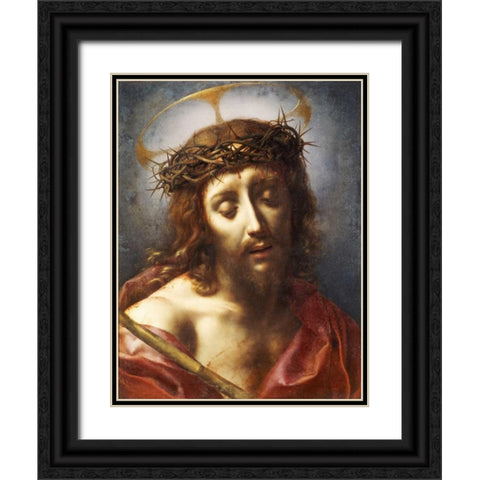 Christ As The Man of Sorrows Black Ornate Wood Framed Art Print with Double Matting by Dolci, Carlo