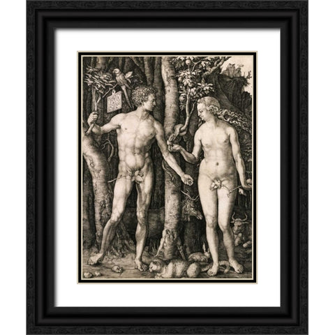 Adam and Eve Black Ornate Wood Framed Art Print with Double Matting by Durer, Albrecht