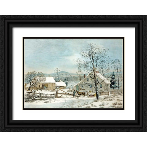 New England Winter Scene Black Ornate Wood Framed Art Print with Double Matting by Durie, GH