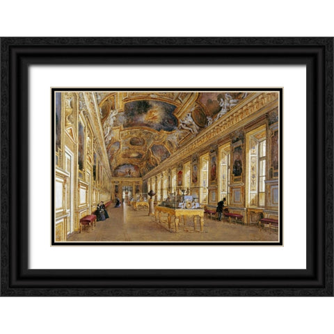 The Interior of The Louvre Black Ornate Wood Framed Art Print with Double Matting by Duval, Victor