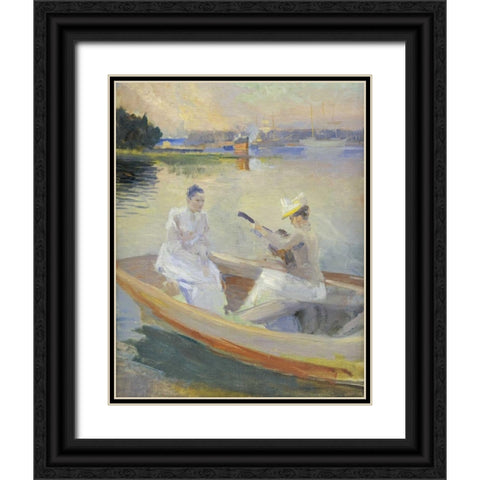 Summer Evening, Borga Harbour Black Ornate Wood Framed Art Print with Double Matting by Edelfelt, Albert