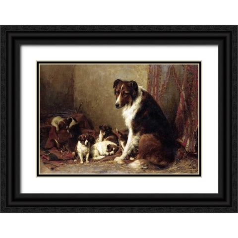 A Collie With Her Puppies Black Ornate Wood Framed Art Print with Double Matting by Eerelman, Otto
