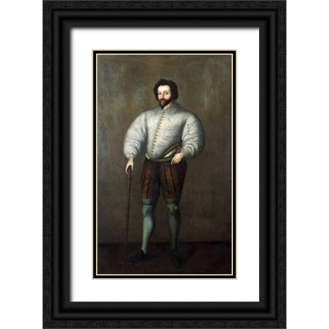 Sir Francis Drake Black Ornate Wood Framed Art Print with Double Matting by English School