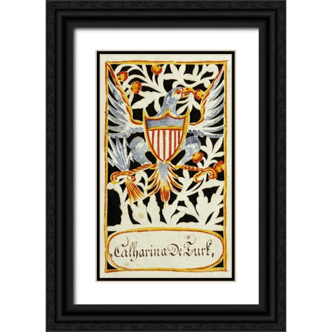 Watercolor and Cutwork Fraktur Drawing Black Ornate Wood Framed Art Print with Double Matting by Faber, Wilhemus Antonius