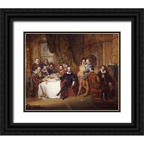 Shakespeare and His Friends at The Mermaid Tavern Black Ornate Wood Framed Art Print with Double Matting by Faed, John