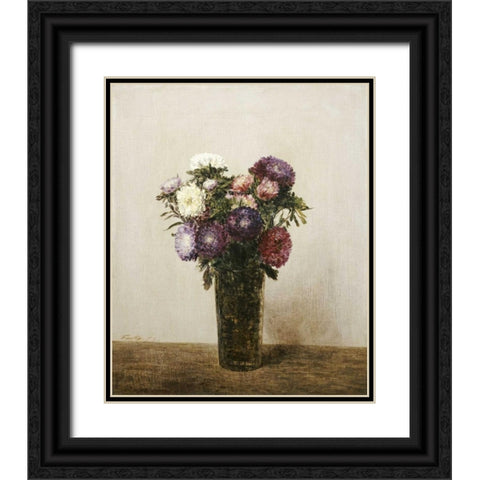 Vase De Fleurs Black Ornate Wood Framed Art Print with Double Matting by Fantin-Latour, Henri