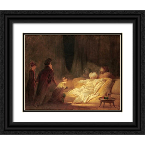 Le Pacha Black Ornate Wood Framed Art Print with Double Matting by Fragonard, Jean Honore