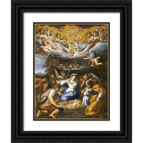 The Adoration of The Shepherds Black Ornate Wood Framed Art Print with Double Matting by French School