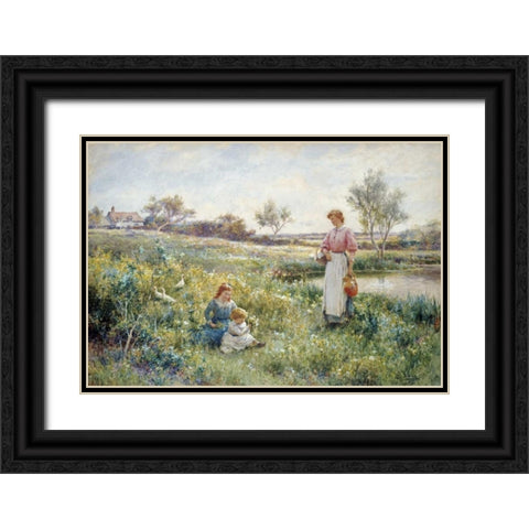 Summer Flowers Black Ornate Wood Framed Art Print with Double Matting by Glendening, Alfred Augustus
