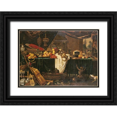 A Banquet Still-Life Black Ornate Wood Framed Art Print with Double Matting by Goiber, Jan Frederick