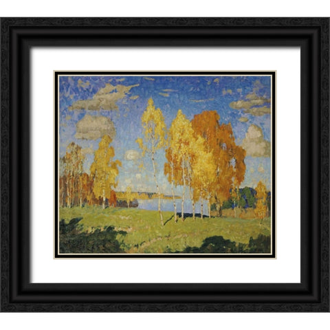Landscape With Birch Trees Black Ornate Wood Framed Art Print with Double Matting by Gorbatov, Konstantin Ivanovich